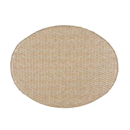 Resy Outdoor Coffee Table, 33 Inch Oval Top, Boho Brown Wicker Woven