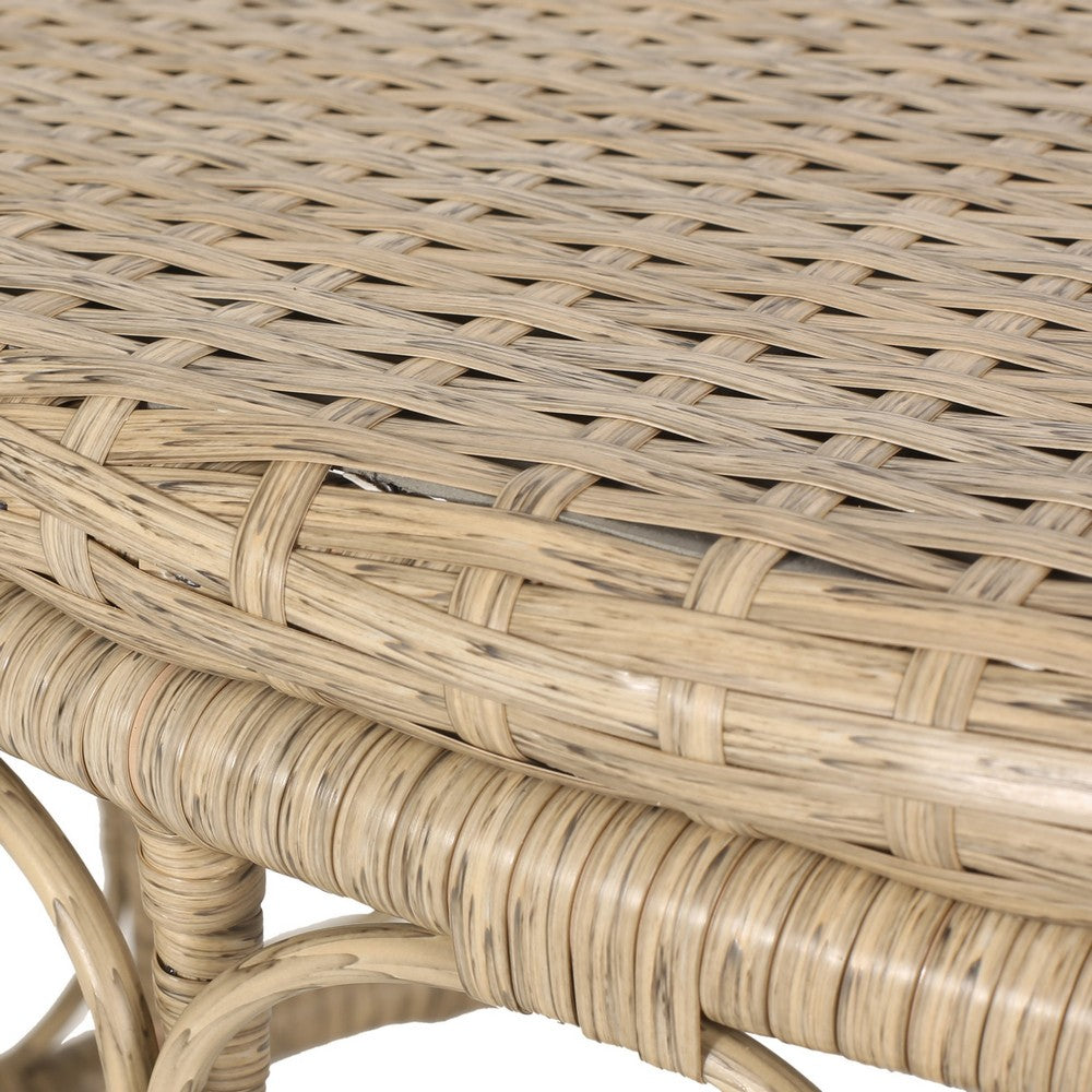 Resy Outdoor Coffee Table, 33 Inch Oval Top, Boho Brown Wicker Woven