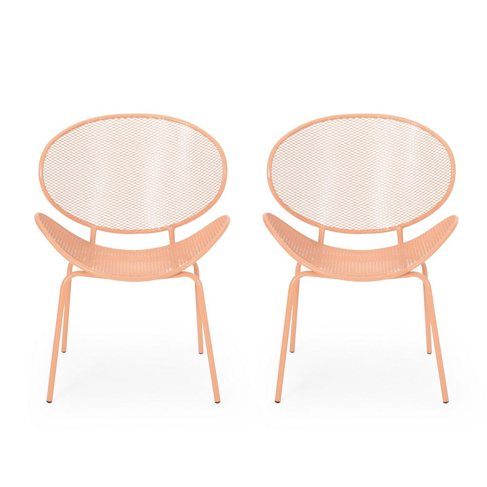 Elie Outdoor Chairs Set of 2, Wing Mesh Curved Back, Orange Iron Frame