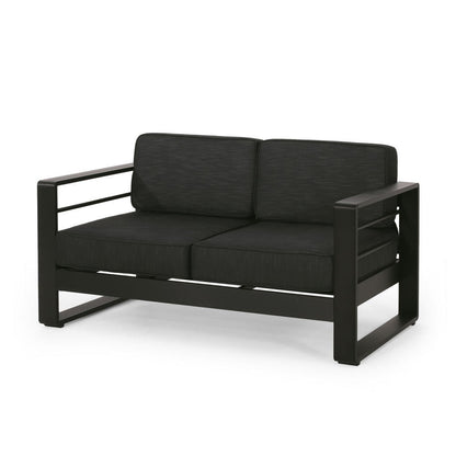 Besy Outdoor Loveseat, Black Cushion and Square Metal Frame, 57 Inch