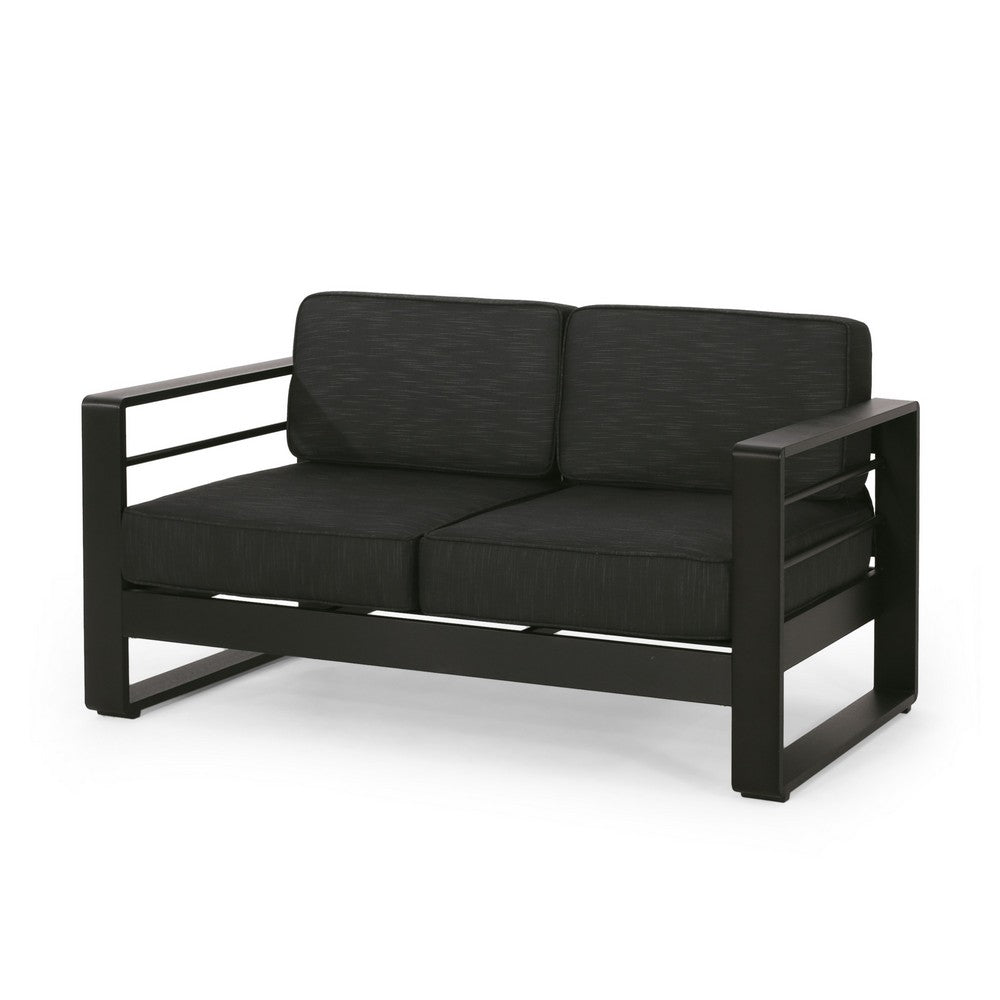 Besy Outdoor Loveseat, Black Cushion and Square Metal Frame, 57 Inch