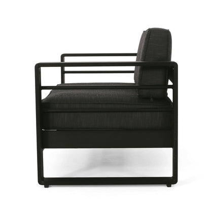 Besy Outdoor Loveseat, Black Cushion and Square Metal Frame, 57 Inch
