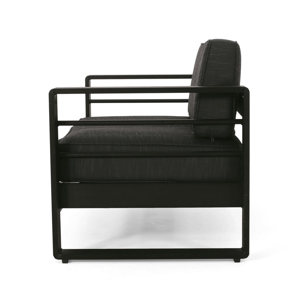 Besy Outdoor Loveseat, Black Cushion and Square Metal Frame, 57 Inch