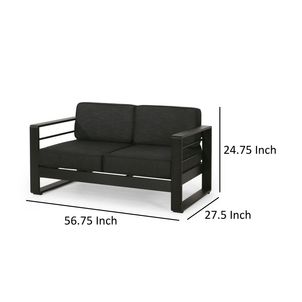 Besy Outdoor Loveseat, Black Cushion and Square Metal Frame, 57 Inch