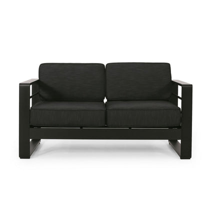 Besy Outdoor Loveseat, Black Cushion and Square Metal Frame, 57 Inch