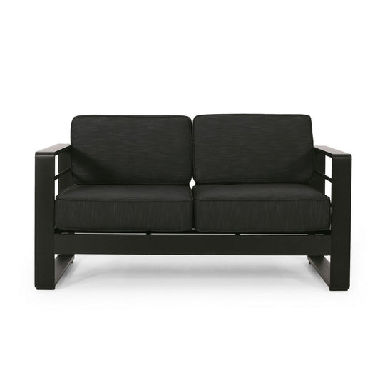 Besy Outdoor Loveseat, Black Cushion and Square Metal Frame, 57 Inch