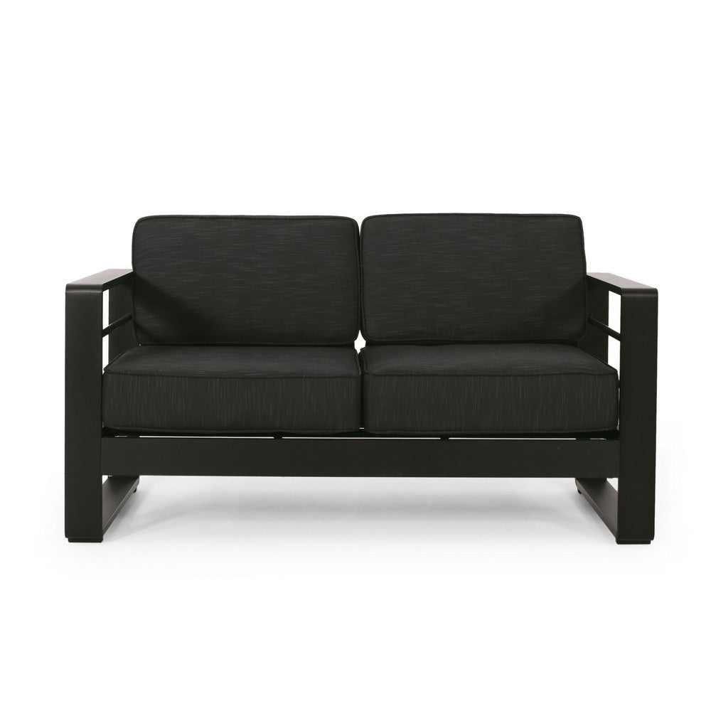 Besy Outdoor Loveseat, Black Cushion and Square Metal Frame, 57 Inch