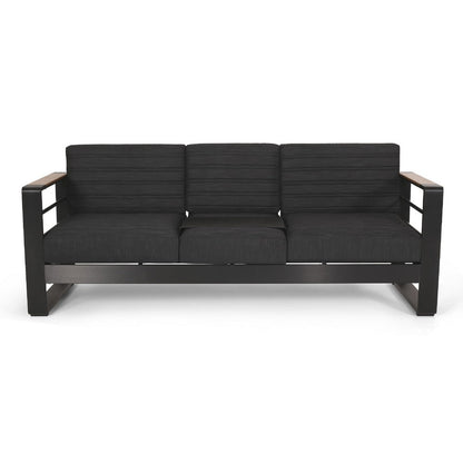 Vinia 3 Seater Outdoor Sofa, Plush Cushions, 77 Inch Black Aluminum