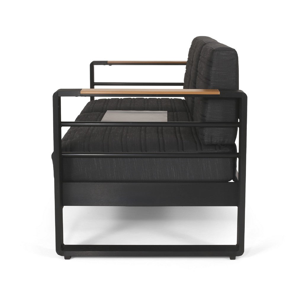 Vinia 3 Seater Outdoor Sofa, Plush Cushions, 77 Inch Black Aluminum