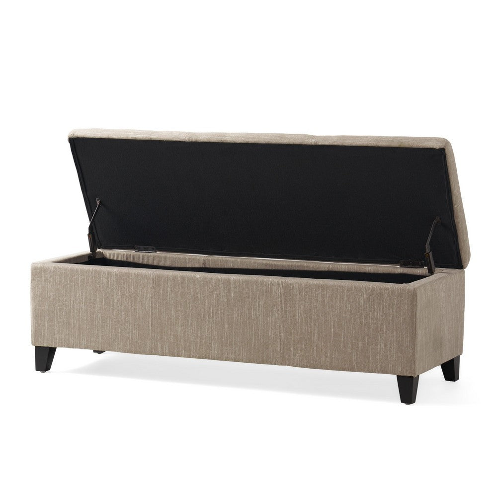 Elias Long Storage Ottoman Bench, Hinged Lid, Sand Beige, 51 Inch