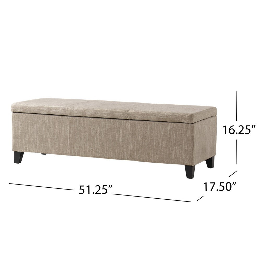 Elias Long Storage Ottoman Bench, Hinged Lid, Sand Beige, 51 Inch
