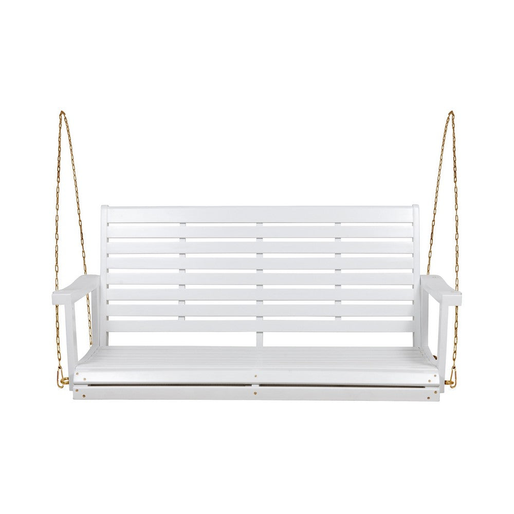 Mania Porch Swing Bench with Hanging Chain, Slatted White Acacia Wood