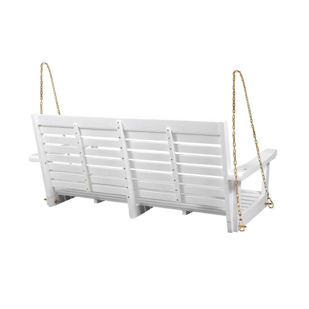 Mania Porch Swing Bench with Hanging Chain, Slatted White Acacia Wood