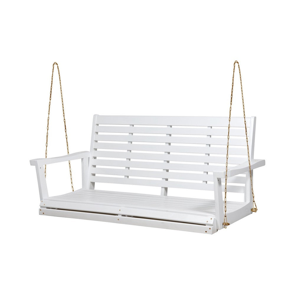 Mania Porch Swing Bench with Hanging Chain, Slatted White Acacia Wood