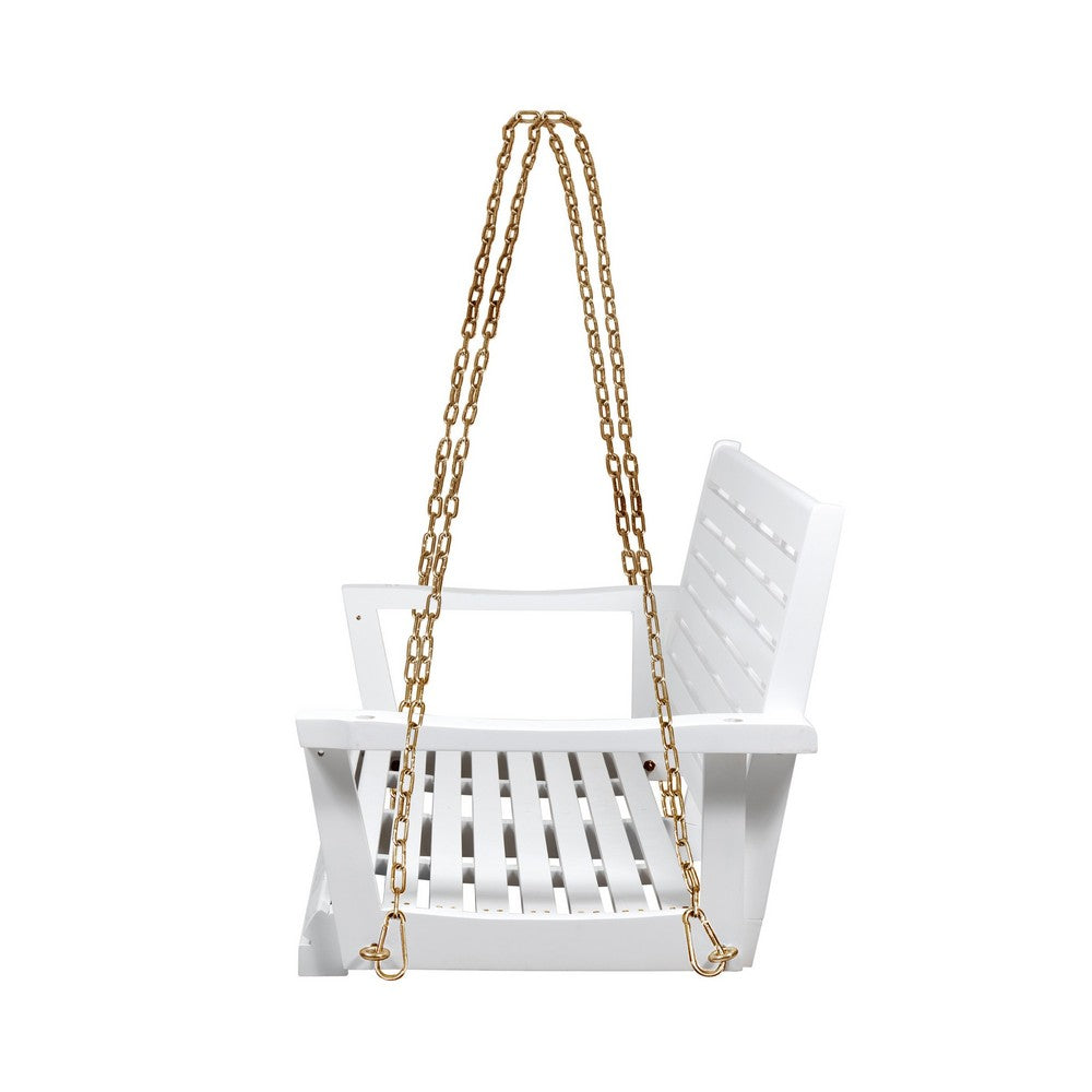 Mania Porch Swing Bench with Hanging Chain, Slatted White Acacia Wood