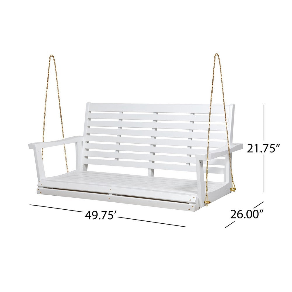 Mania Porch Swing Bench with Hanging Chain, Slatted White Acacia Wood