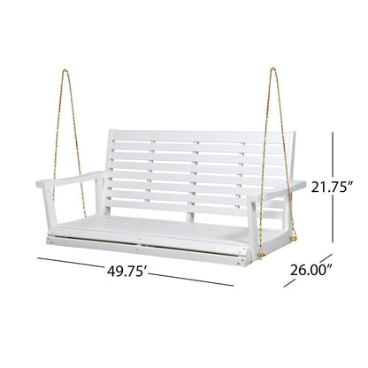 Mania Porch Swing Bench with Hanging Chain, Slatted White Acacia Wood