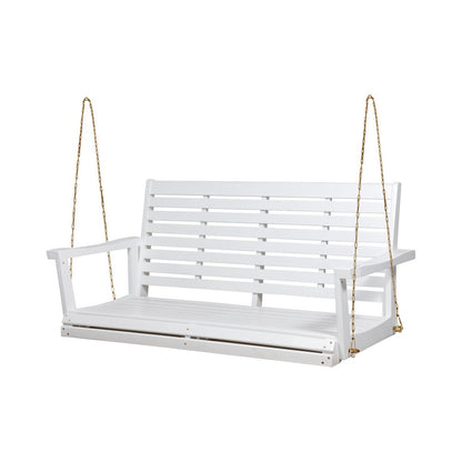 Mania Porch Swing Bench with Hanging Chain, Slatted White Acacia Wood