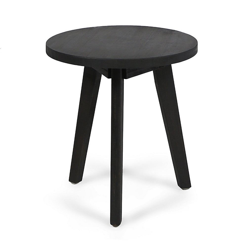 Ina Outdoor Round Side Table with Tripod Base, Dark Gray Wood 16 Inch