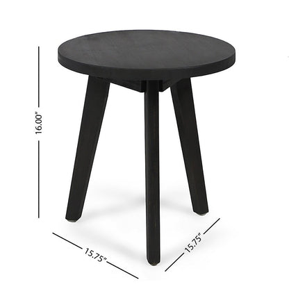 Ina Outdoor Round Side Table with Tripod Base, Dark Gray Wood 16 Inch
