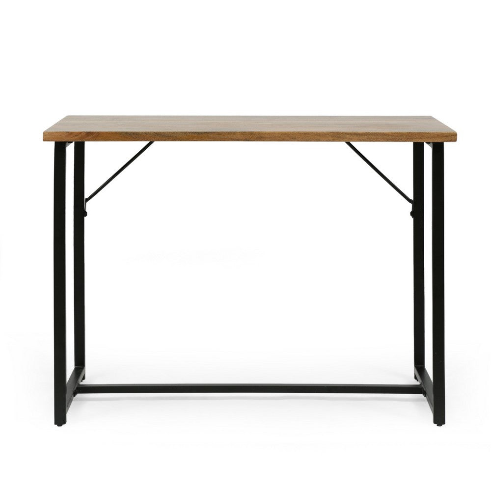Kandy Console Table with Stainless Steel Frame, Brown Wood 42 Inch