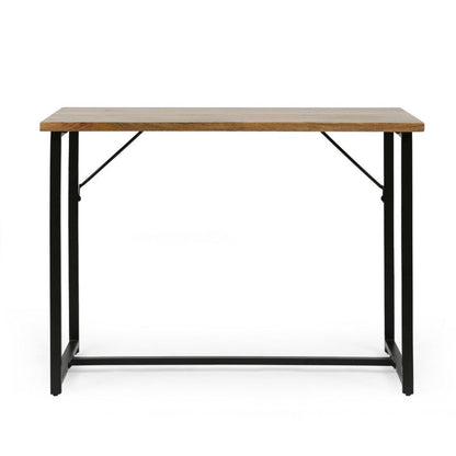 Kandy Console Table with Stainless Steel Frame, Brown Wood 42 Inch
