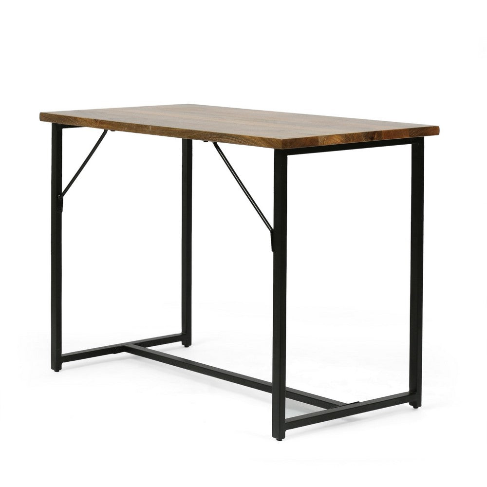 Kandy Console Table with Stainless Steel Frame, Brown Wood 42 Inch