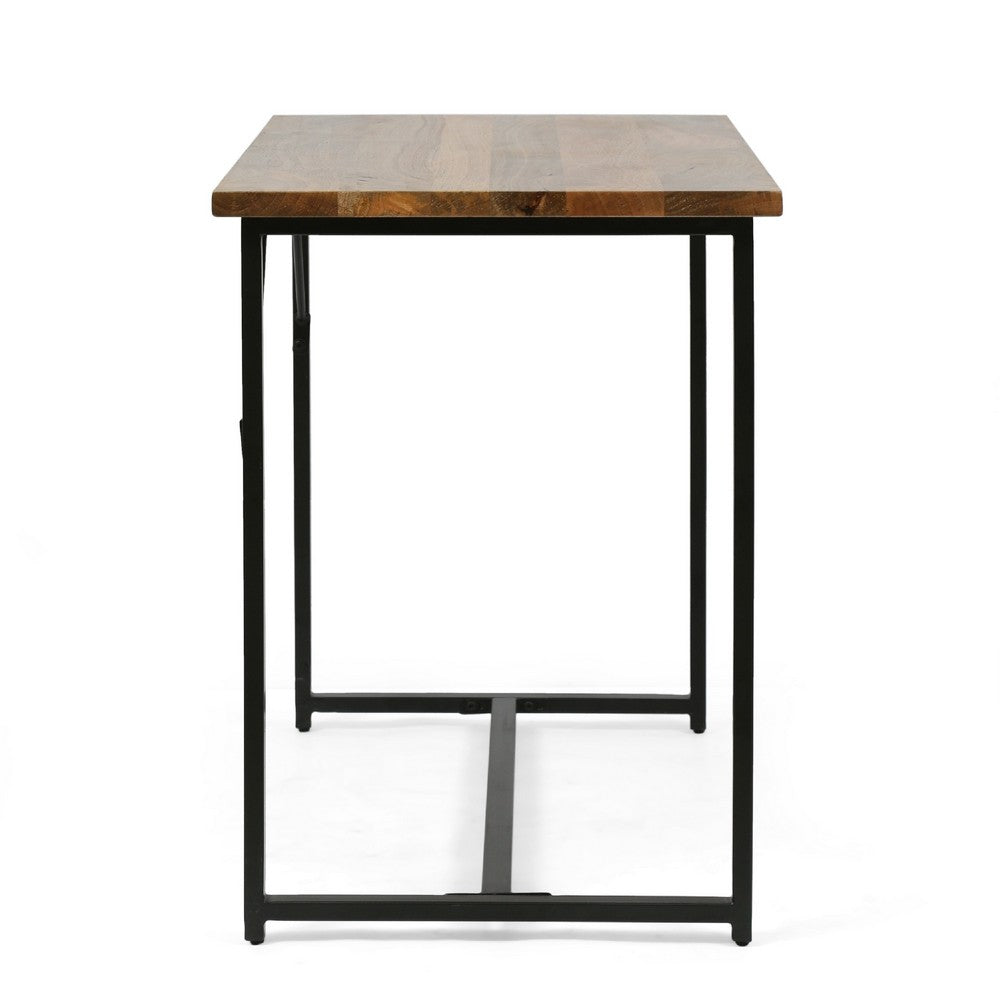 Kandy Console Table with Stainless Steel Frame, Brown Wood 42 Inch