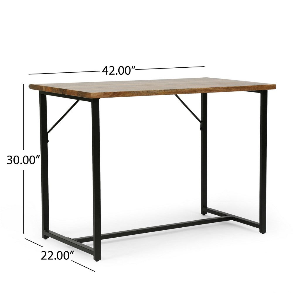 Kandy Console Table with Stainless Steel Frame, Brown Wood 42 Inch