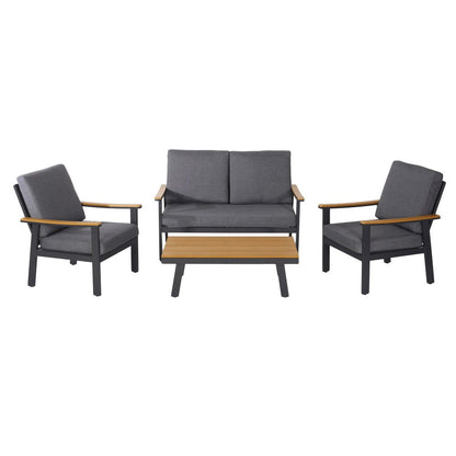 Vanie 4pc Outdoor Set with Loveseat, Chairs, and Table, Gray Olefin