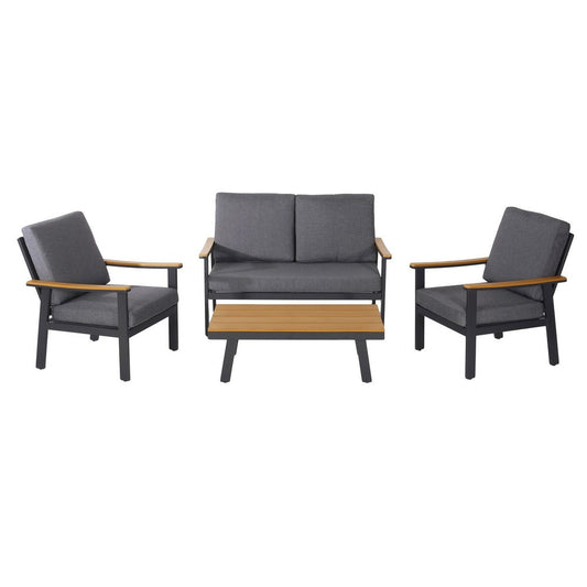Vanie 4pc Outdoor Set with Loveseat, Chairs, and Table, Gray Olefin
