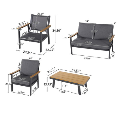 Vanie 4pc Outdoor Set with Loveseat, Chairs, and Table, Gray Olefin
