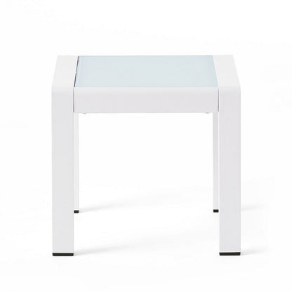 Mandy Outdoor Side Table, Opaque Glass Top, White Metal 20 Inch