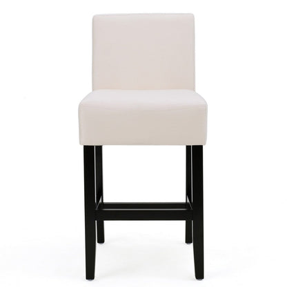 Kovey Counter Stool Chair Set of 2, Metal Kickplate, Beige Polyester