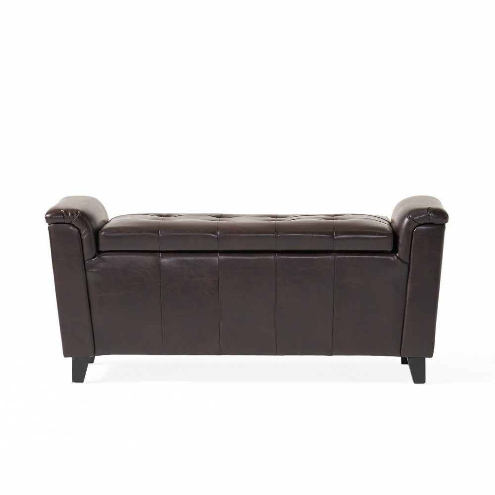 Kitty Storage Bench Footstool, Brown Waffle Tuft Faux Leather, 46 Inch