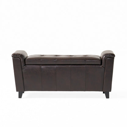 Kitty Storage Bench Footstool, Brown Waffle Tuft Faux Leather, 46 Inch