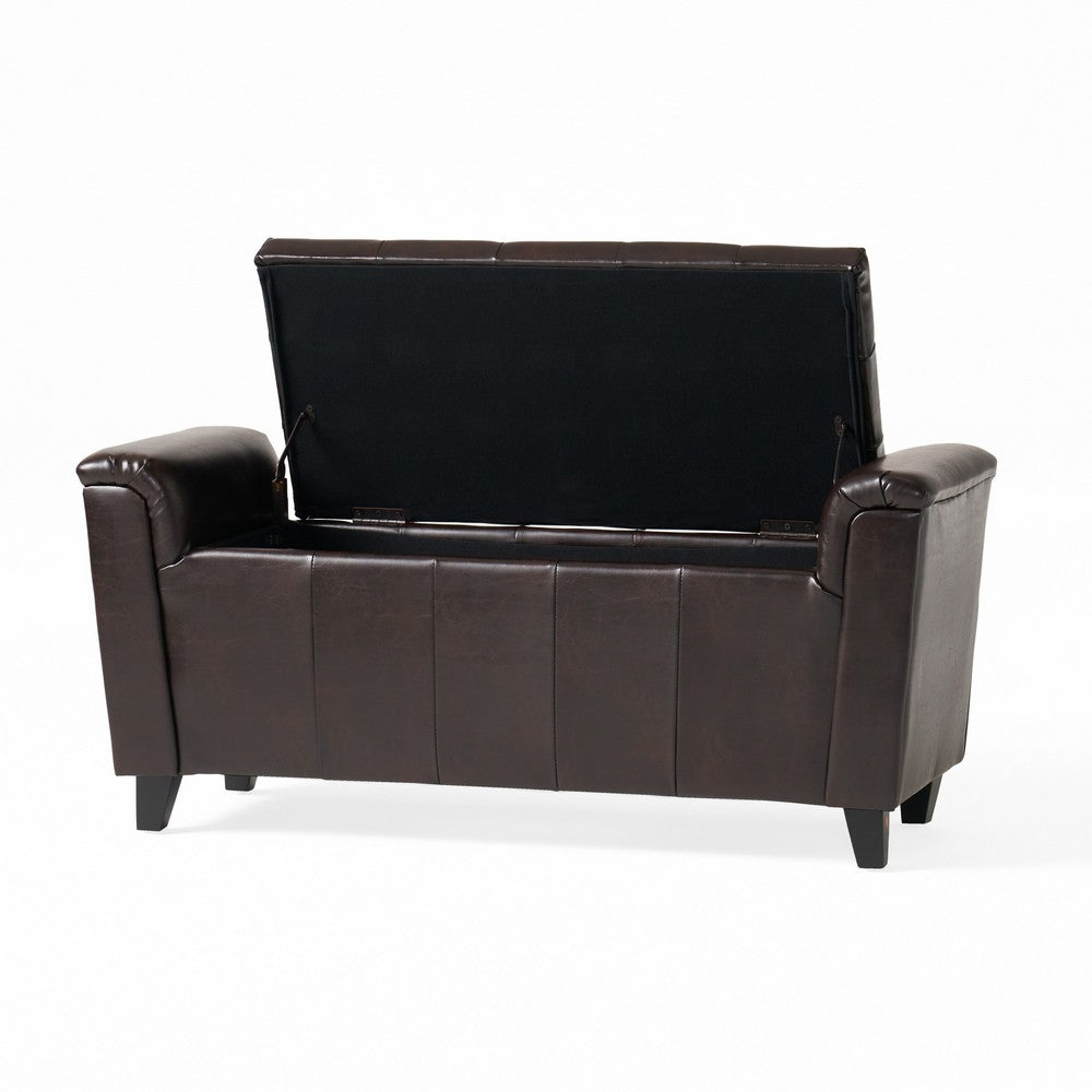 Kitty Storage Bench Footstool, Brown Waffle Tuft Faux Leather, 46 Inch