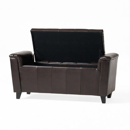 Kitty Storage Bench Footstool, Brown Waffle Tuft Faux Leather, 46 Inch