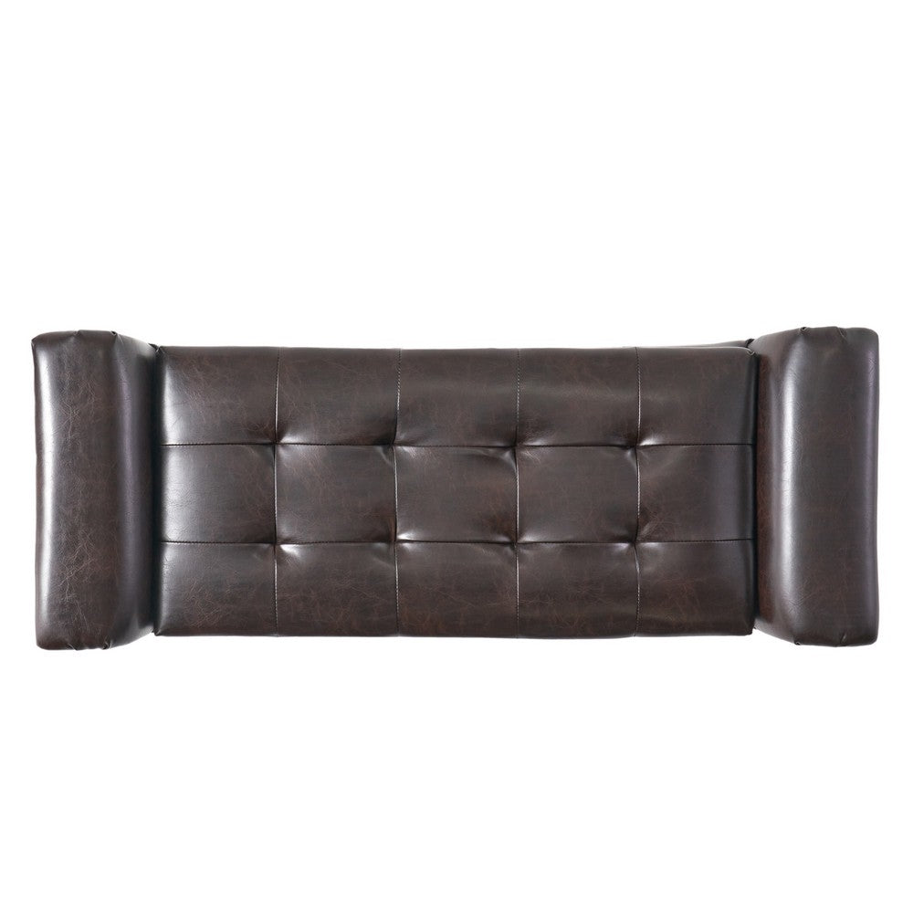 Kitty Storage Bench Footstool, Brown Waffle Tuft Faux Leather, 46 Inch