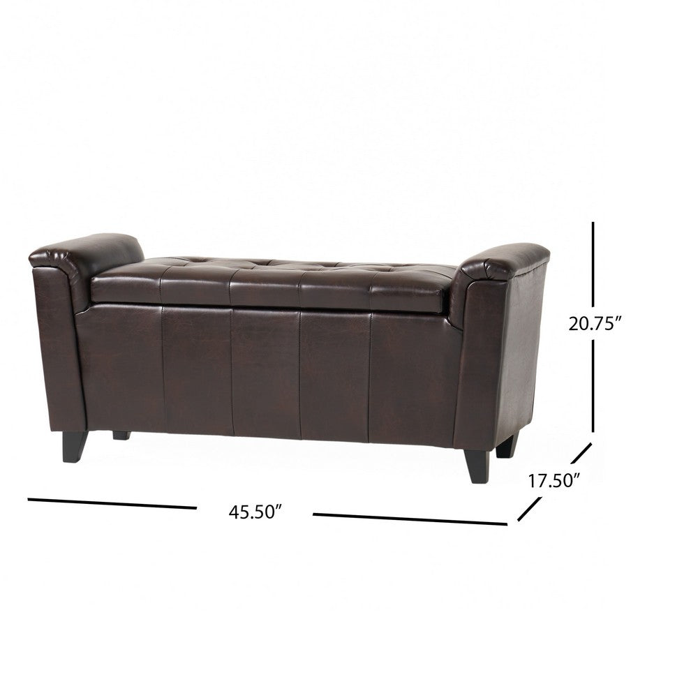 Kitty Storage Bench Footstool, Brown Waffle Tuft Faux Leather, 46 Inch
