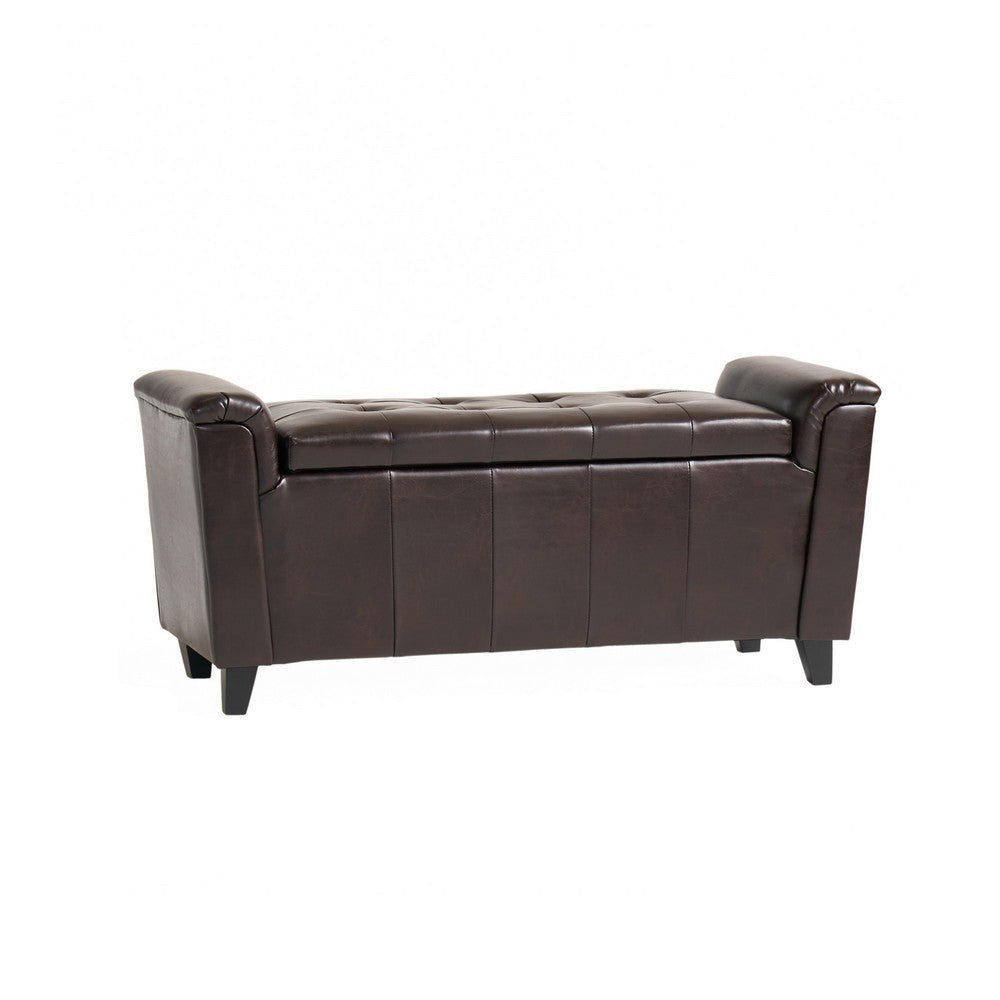 Kitty Storage Bench Footstool, Brown Waffle Tuft Faux Leather, 46 Inch