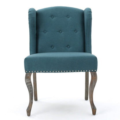 Zynx Accent Chair, Rubberwood Cabriole Legs, Button Tufted Teal Blue