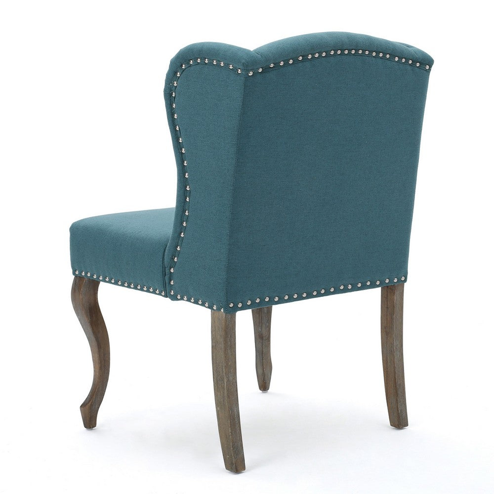 Zynx Accent Chair, Rubberwood Cabriole Legs, Button Tufted Teal Blue