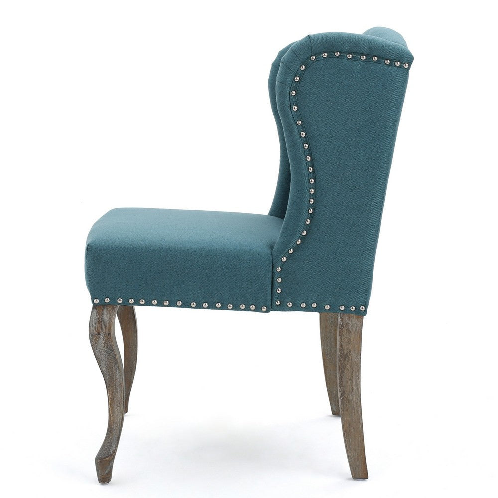 Zynx Accent Chair, Rubberwood Cabriole Legs, Button Tufted Teal Blue