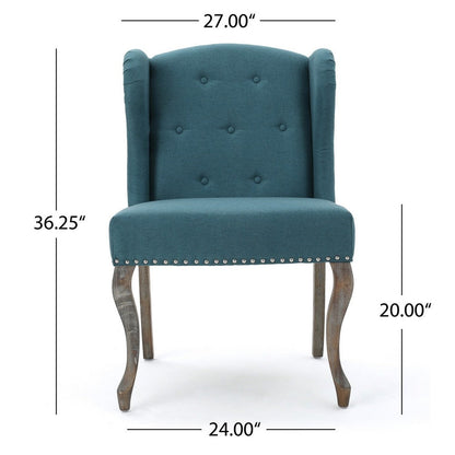 Zynx Accent Chair, Rubberwood Cabriole Legs, Button Tufted Teal Blue