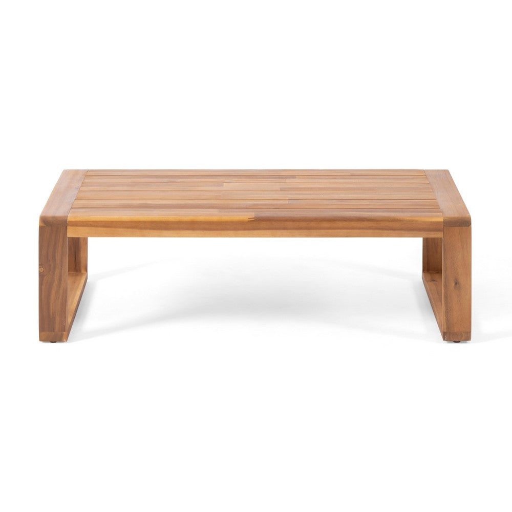 Eddy 2pc Patio Loveseat and Coffee Table Set, Brown Acacia Wood, Gray