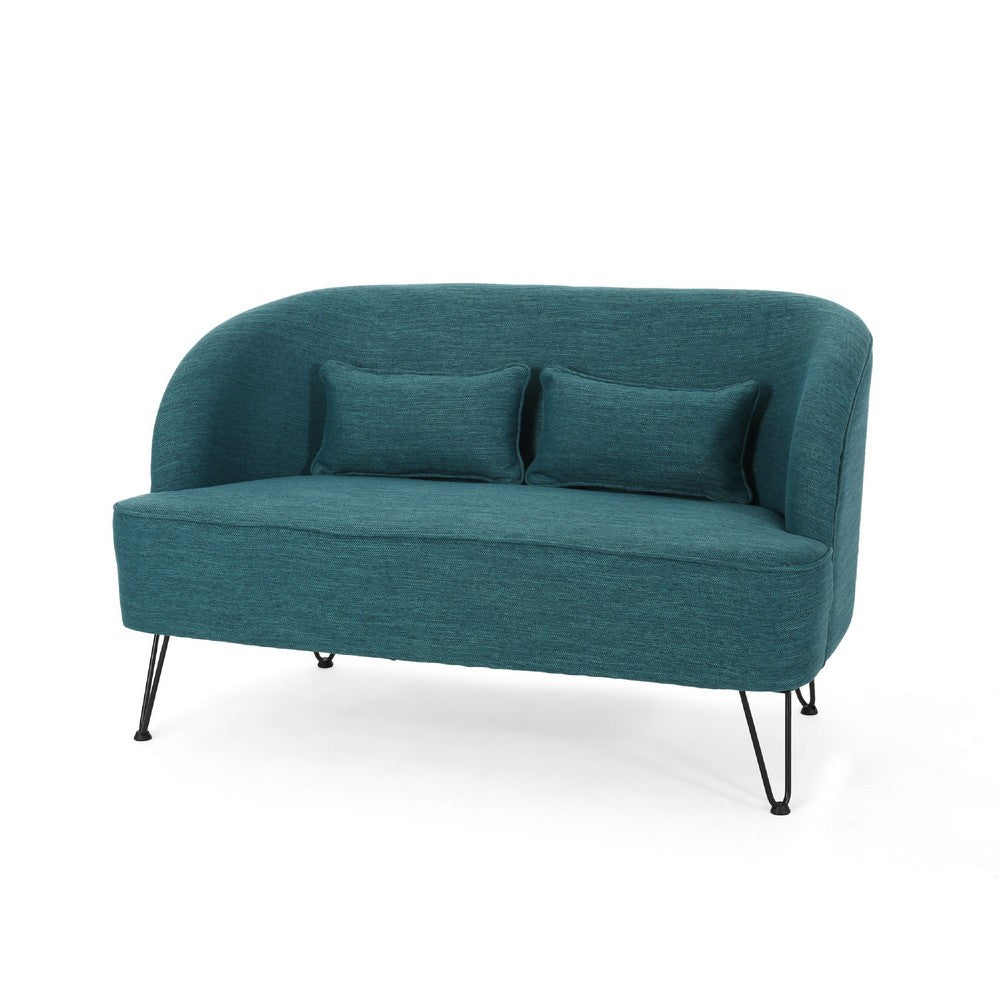 Lisa Loveseat with 2 Lumbar Pillows, Hairpin Legs, Teal Blue 50 Inch