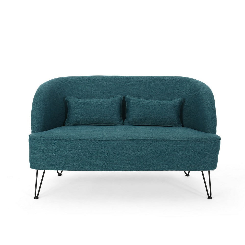 Lisa Loveseat with 2 Lumbar Pillows, Hairpin Legs, Teal Blue 50 Inch