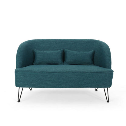Lisa Loveseat with 2 Lumbar Pillows, Hairpin Legs, Teal Blue 50 Inch