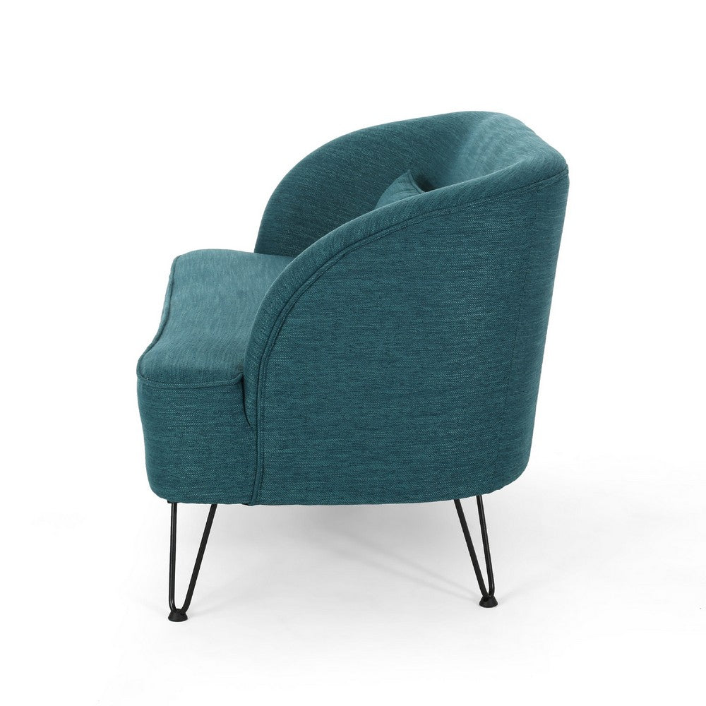 Lisa Loveseat with 2 Lumbar Pillows, Hairpin Legs, Teal Blue 50 Inch